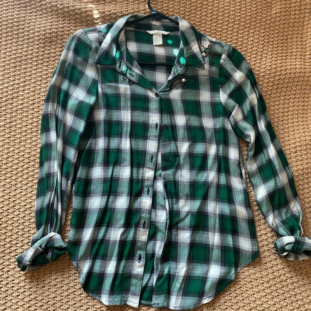 H&M plaid shirt with jewel details